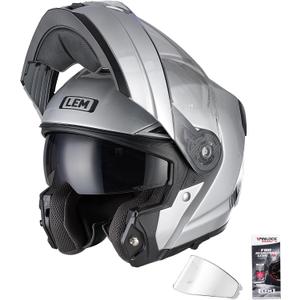 LEM Modular Motorcycle Helmets Fiberglass, Full Face Motorcycle Helmet Flip Up for Touring, DOT Certified, Release Sun Visor & Removable Comfort Liner, Lightweight Street Bike Helmet (Silver, L)