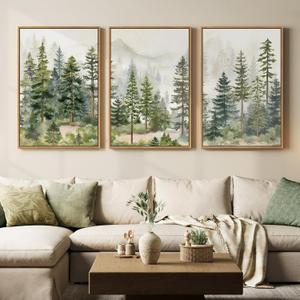 Large Framed Green Forest Landscape Wall Art for Living Room, 24x36 Inch, 24" W x 36" H x 3Pcs