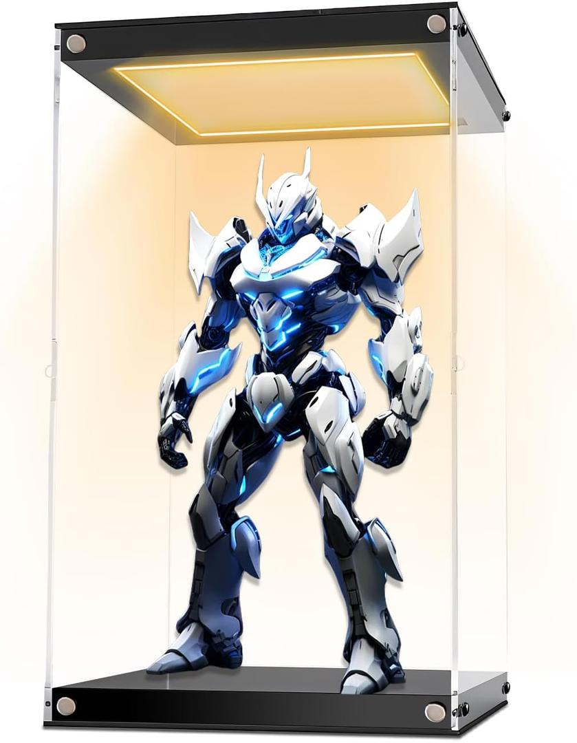 Clear Acrylic Display Case with LED Light for Trophy CollectiblesAssemble Cube Display Box Dust Proof Protection Showcase for Action Figures Toys 6" Lx6 Dx8 H