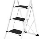 Soctone Step Ladder 3 Step Folding with Anti-Slip Pedal, Lightweight 3 Step Ladder with Handrails, 330 lbs Capacity Perfect for Kitchen & Household, White