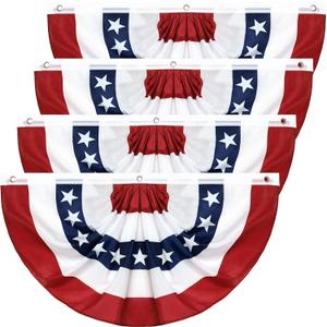 4Pack 3x6 Ft American Pleated Fan Flag, American Flag Bunting for Outdoor, US Patriotic Half Fan Banner for 4th of July Memorial Day Independence Day Outdoor Indoor Decorations