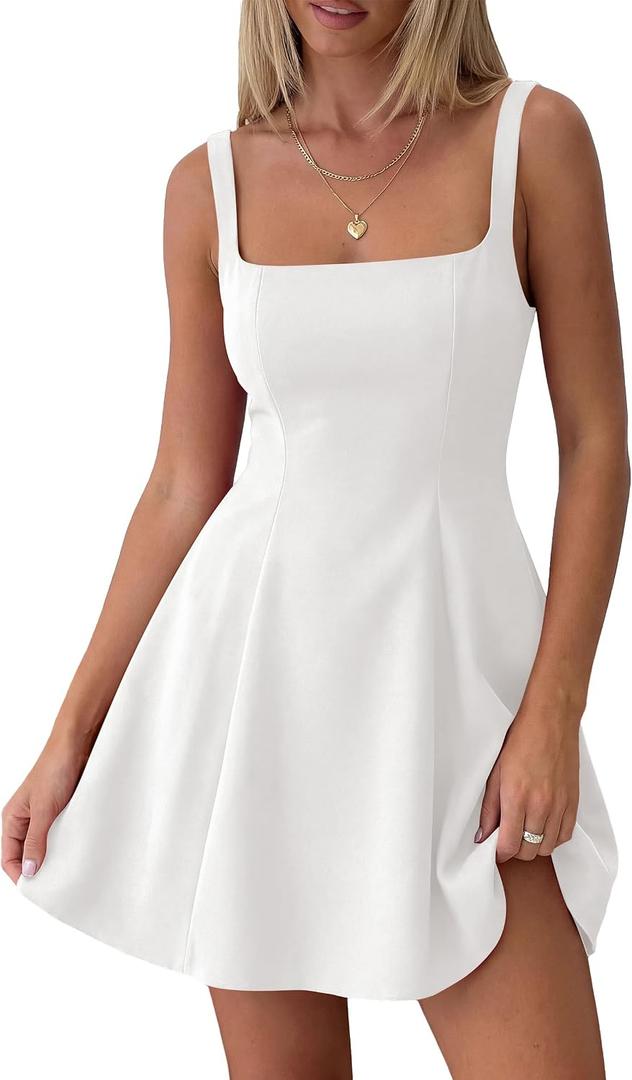 PRETTYGARDEN Summer Dresses for Women 2026 Sleeveless A Line Business Casual Formal Cocktail Party Spring Short Dress, White, XX-Large, 