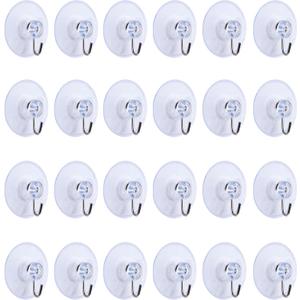 Mudder 24 Pieces Suction Cup Wall Hook Hanger, 1.77 Inch / 45 mm Clear PVC Suction Cups with Metal Hooks, Reusable Removable for Tile Glass Window Shower Kitchen Bathroom Home