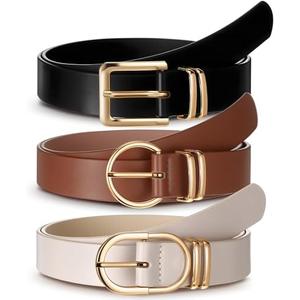 Chicingyou 3 Pack Women's Leather Belts for Jeans Pants Dresses Ladies Waist Belt with Fashion Gold Buckle