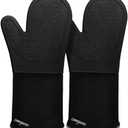 sungwoo Extra Long Silicone Oven Mitts, Heat Resistant Oven Gloves with Quilted Liner Non-Slip Textured Grip Perfect for BBQ, Baking, Cooking and Grilling - 1 Pair 14.6 Inch Black (14.6in Oven Mitts)