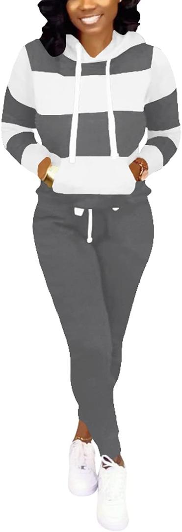 Nimsruc Two Piece Outfits For Women Jogging Suits Casual (Large, 3136 Dark Gray White)