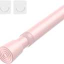 1Pack Spring Tension Curtain Rod 26-39 inch PinkAdjustable Spring Rod Extendable Tension Rod For Kitchen, Bathroom, Window, Bookshelf, Closet