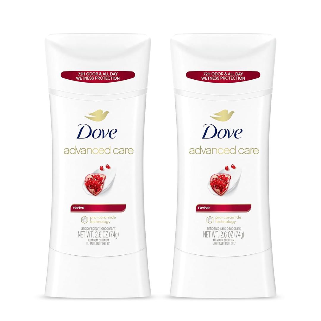 Dove Advanced Care Antiperspirant Deodorant Stick Revive 12 Pack helps skin barrier repair after shaving by boosting skin's ceramide levels 72 hour odor control and all-day sweat protection 2.6 oz