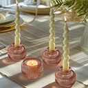 Kate Aspen Rose Gold Taper Candle Holders for Candlesticks Set of 4, Ribbed Glass Candlestick Holders, Votive Candle Holder Decor Accents, Pink Room Styling, Wedding & Home Centerpieces, Table Decor