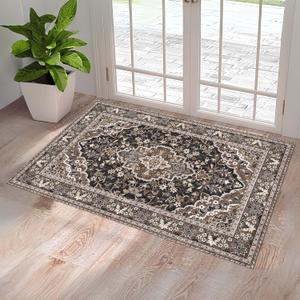 Washable Entryway Rug 2x3 | Non Slip Rug Runners for Hallways, Entryways, Kitchens, Bathrooms, Bedrooms | Ultra-Soft Flannel Carpet Kitchen Rug with Rubber Backing (Black Brown, 2x3) (2' x 3' (Rectangular))