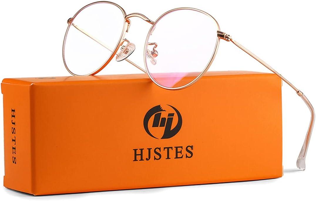 HJSTES Round Blue Light Glasses for Women Men Retro Circle Clear Lens Metal Frame Eyeglasses (A02 Rose Gold (Blue Light Blocking Lens))