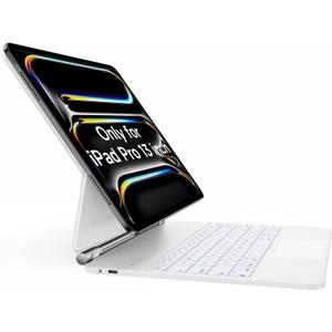 HOU for iPad Pro 13 inch Case 2025 with Keyboard (M5/M4), Keyboard Case for iPad Pro 13 inch Keyboard with Multi-Touch Trackpad, 7 Colors Backlight, Easy-Set Magnetic Stand Bluetooth-White