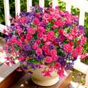Alupssuc 48 Bundles Artificial Flowers for Outdoors, Faux Spring Flowers for Decoration, UV Resistant Silk Morning Glory with Eucalyptus Realistic Fake Flowers for Yard Planter Porch, Purple Fuchsia