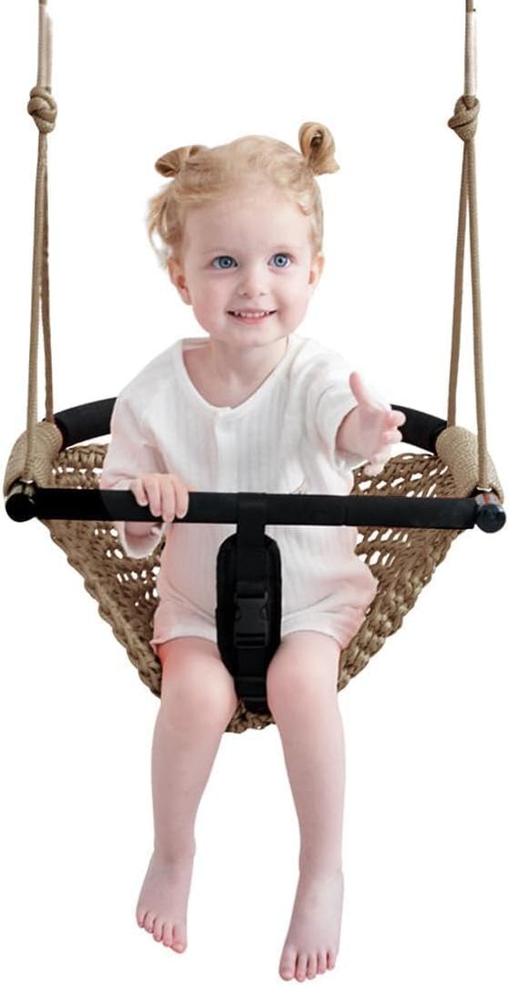 Toddler Swing&2-in-1 Baby Swing - Adjustable Rope Swing Seat for Kids | Indoor & Outdoor Durable Backyard Swing Set for Infants & Toddlers (Light Brown)