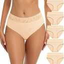 RHYFF Womens Underwear Cotton Bikini Panties Lace Soft Hipster Panty Ladies Stretch Full Briefs 5 Pack, Small