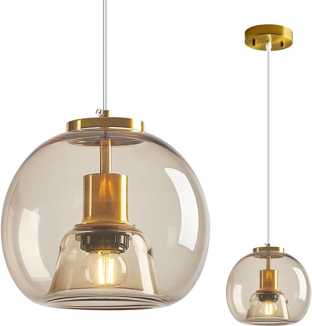 Champagne Gold Glass Pendant Light Kitchen Island, 7.87", 1 Pack, 7.87 in - 1-Pack