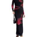 Milumia Women's Tie Dye Mesh Bodycon Dresses Floral Long Sleeve Maxi Dresses Cocktail Party Black Medium
