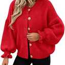 PRETTYGARDEN Womens Cropped Cardigans Trendy 2026 Ruffle Open Front Chunky Knit Sweater Oversized Button Down Fall Clothes S