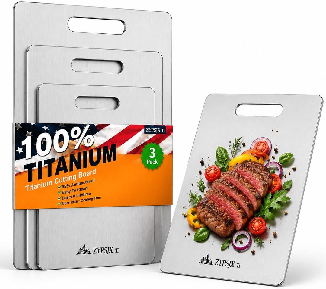 Titanium Cutting Board Set of 3, 100% Pure Titanium Kitchen Chopping Boards, Non-Toxic, Double-Sided Food Grade Chopping Board for Meat, Fruit & Daily Cooking（14"x10"+18"x12"+12"x9"）