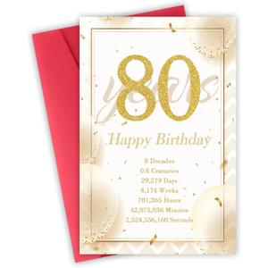 2 x 80th Birthday Gift Card Happy 80th Birthday Cards for Her & Him, Men & Women, Husband, Wife, Dad, Mom, Grandma, Grandpa & Anyone Celebrating Eight Decades