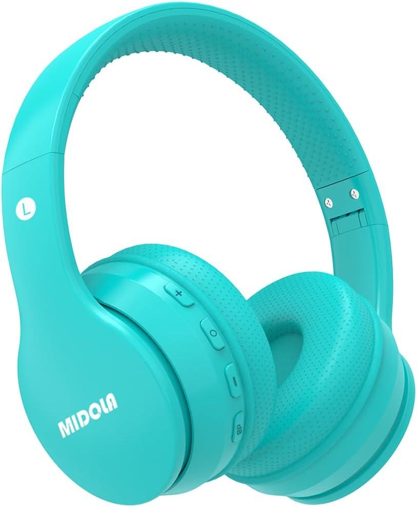 MIDOLA Kids Headphones Bluetooth 5.4 Wireless 68H Play Time Volume Limit 85/94dB Over-Ear Foldable Headset,Type-C Fast Charging,Wired Aux Mic for Toddler Child Pad Tablet Cyan (Turquoise)