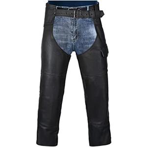 HWK Motorcycle Leather Chaps for Men and Women, Black Motorcycle Chaps for Road Rash Protection and All-Weather Comfort, Size: 32