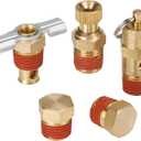 Hromee 5 Piece 1/4 Inch Compressor Air Tank Port Fittings Drain Valve Kit with Solid Brass Hex Head Plugs Winged Style and Twist Style Petcock 140 PSI Safety Valve