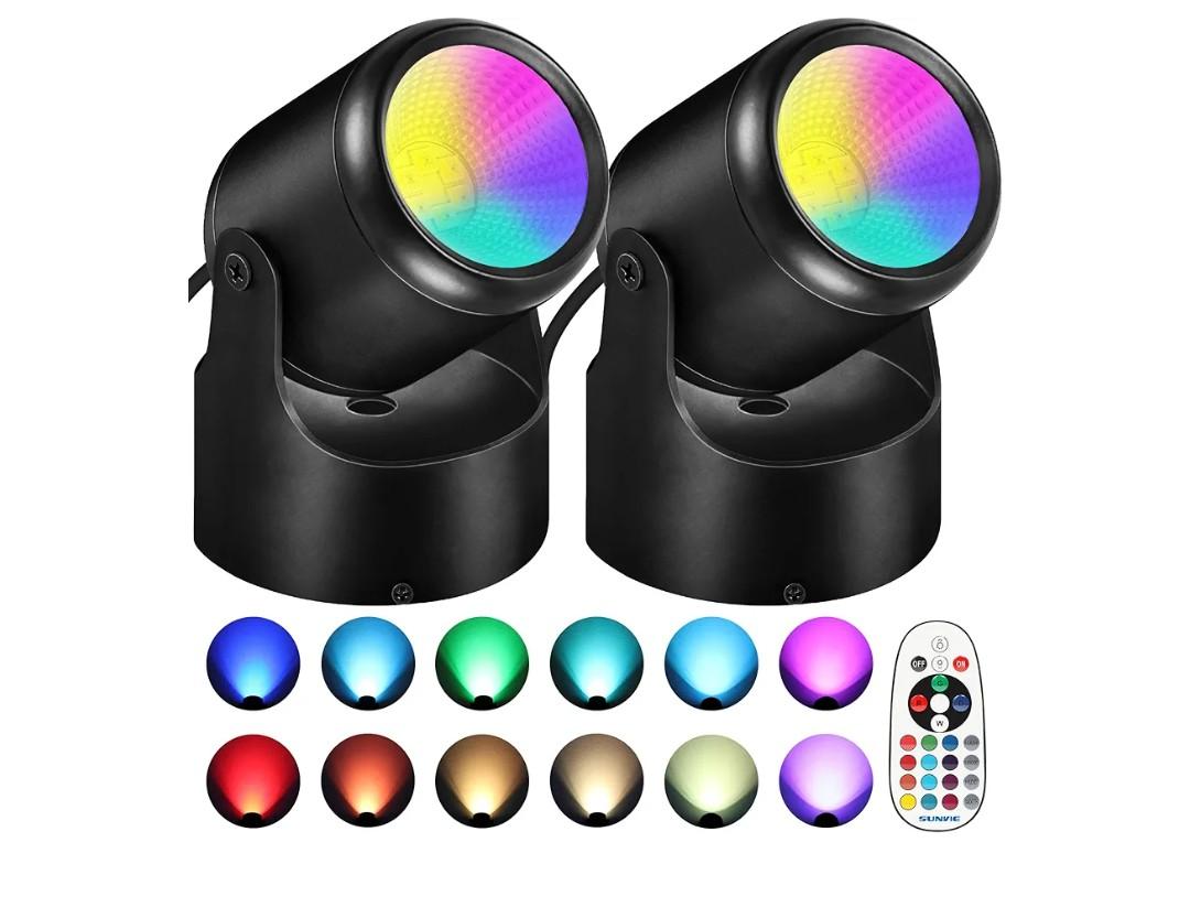 RGBW Christmas Spot Lights Indoor 6W Up Lights Indoor with Remote Control 16 Color Changing Uplighting Indoor 120V LED Spotlight Indoor Dimmable Uplights Indoor for Parties Plant Decor, 2 Pack, Black