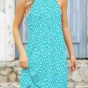 MITILLY Women's Halter Neck Boho Floral Print Loose Casual Sleeveless Short Dress (XL)