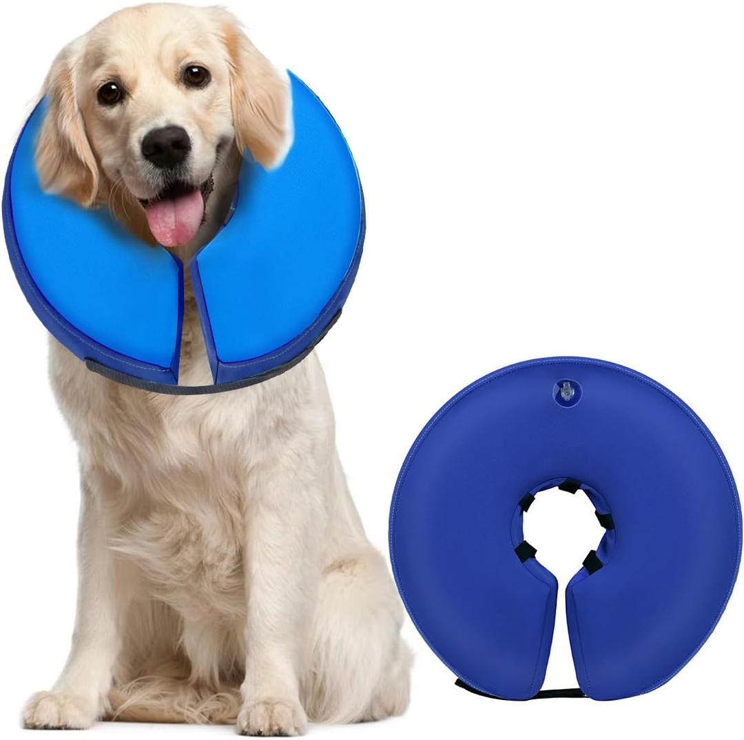 MIDOG Soft Inflatable Dog Cone,Donut E-Collar Alternative for After Surgery, Prevents Licking, Allowing Normal Eating & Vision,Comfortable Recovery Collar for Dogs&Cats, DarkBlue-L
