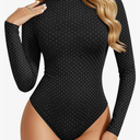 MANGOPOP Women's Sparkly Mock Turtle Neck Bodysuit Long Sleeve Shiny Rhinestone Body Suits Fall Outfits Tops L