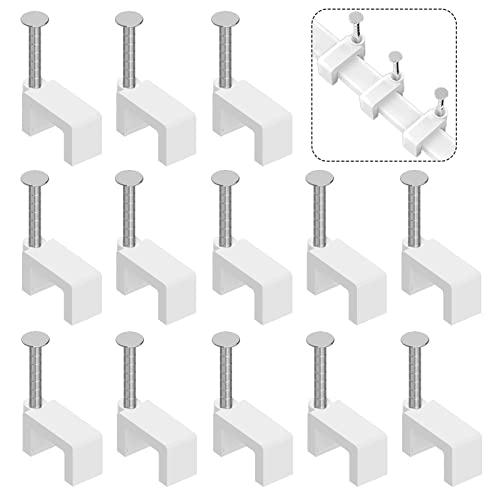 Cable Clips Nail in Cable Clips 100 Pcs 8mm Flat Ethernet Cable Wall Clips Cable Tacks Coax Cable Clip Speaker Wire Clips Cable Nails for Cords Cat5/Cat5e/Cat6/Cat7 RJ45 Cord Clips