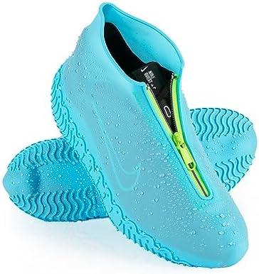 Zbyoujer Waterproof Rain Shoe Covers, Silicone Overshoes with Zipper Non-slip Galoshes for Men and Women (S (Kids 3-5 year), Blue) (S (Kids 3-5 year), Blue), S