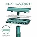 Bambaw Men Safety Razor with 5 Double Edge Safety Razor Blades, Single Blade Razor for Men & Women, Plastic Free Stainless Steel Razor - Sea Green