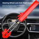 Steering Wheel Lock - Heavy Duty Anti-Theft Car Device with Double Hooks Design for Enhanced Vehicle Protection,Adjustable Length Locking with 2 Keys Universal Fit(RED)