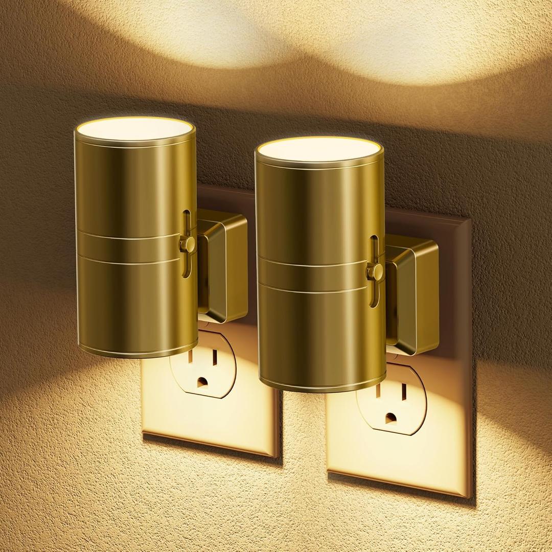 JandCase Night Light, LED Night Lights Plug into Wall, 2 Pack Automatic Nightlight with Light Sensor, 3000K Soft White 0-100LM Dimmable Modern Nightlight for Kids Bedroom Hallway (Gold)