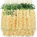 Pauwer Wisteria Hanging Flowers 24 Pack Fake Flower Garland Artificial Wisteria Vines Rattan Silk Flower String Wedding Party Wall Decorations,Champagne