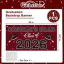 16 x 2026 Graduation Party Plastic Backdrop - 65" x 32.7" Congrats Grad Banner in Maroon, Large Class of 2026 Decorations, Photography & Grad Party Supplies