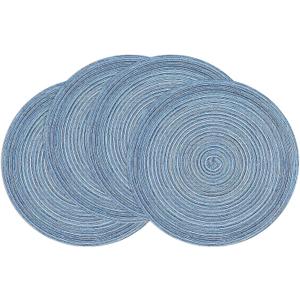 SHACOS Round Braided Placemats Set of 4 Dining Table Placemats 15 inch Circle Place Mats Easy to Clean Table Mats Indoor Outdoor, Blue Gray