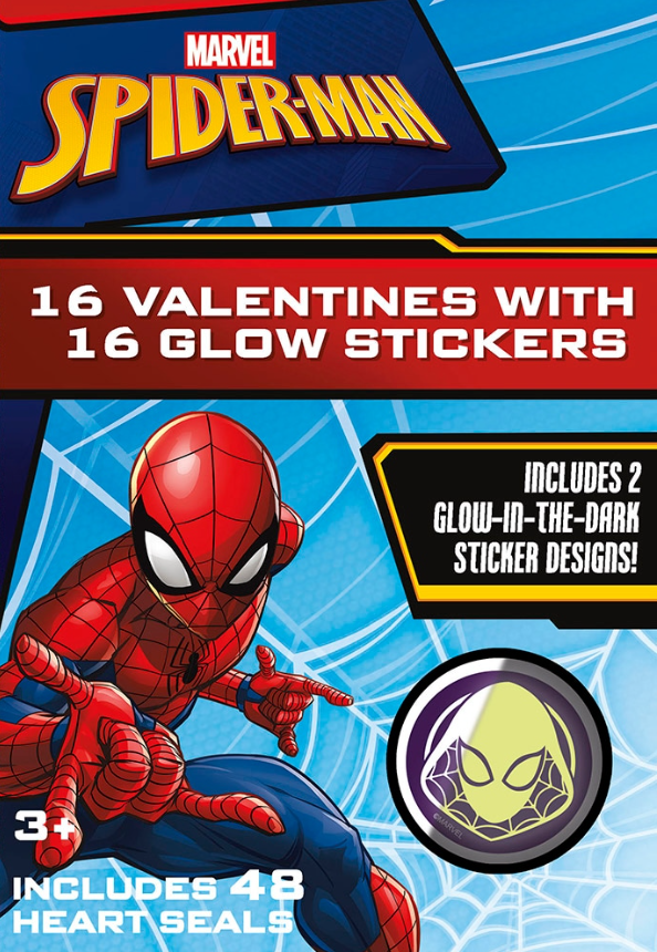 Marvel Spider-Man 16 Valentines With 16 Glow Stickers