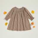 Little Toddler Girl Fall Outfit Floral Pattern Bow Long Sleeve Dress Smocked Bubble Baby Clothes (Brown)