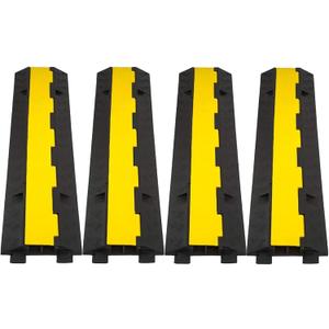 CXRCY Cable Ramp 4 Pack 2 Channel 11000lbs axle Capacity Floor Cable Cord Protector, Black & Yellow Speed Bumps Hose Protector Ramps for Wire/Hose/Pipe Hider Driveway &Outdoor 40x10x2 inch(L x W x H)