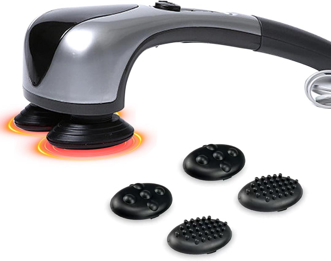 Dual Head Handheld Percussion Massager with Heat, Electric Deep Tissue Back Massager for Neck, Shoulder, Back, Leg & Full-Body Muscle Relief, Ideal Gift for Parents