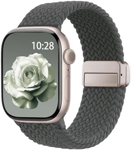 Braided Stretchy Band Compatible with Apple Watch Bands 38mm 40mm 41mm 42mm 44mm 45mm 46mm 49mm Women Men, Soft Nylon Solo Loop Magnetic Sport Strap for iWatch Series 11 10 9 8 7 6 5 4 3 2 1 SE Ultra