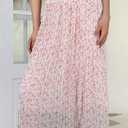 BAEAUTYZIN Women's Midi Skirts Chiffon Floral Elastic High Waisted A-Line Skirt, Pleated Skirts for Women Trendy