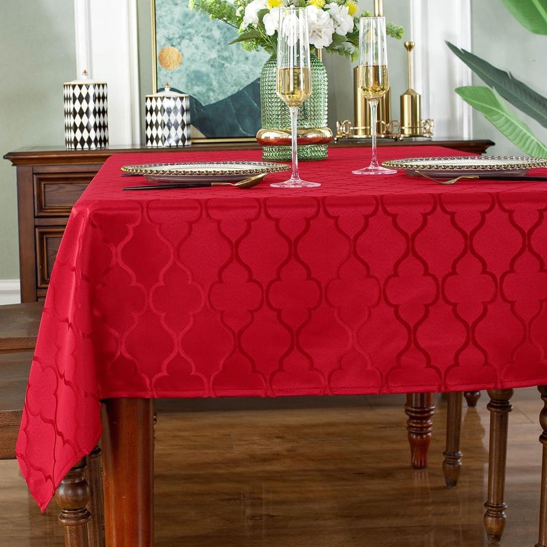SASTYBALE Jacquard Christmas Tablecloth Flower Pattern Polyester Christmas Table Cloth Spill Proof Wrinkle Resistant Table Cover for Xmas Holiday Party Decor (Rectangle, 60" x 120" (10-12 Seats),Red)