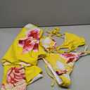 RoseSeek Women's 3 Piece Floral Swimsuit Halter Triangle String Bikini with Bodycon Beach Skirts Cover Up (Large, Yellow and Pink)