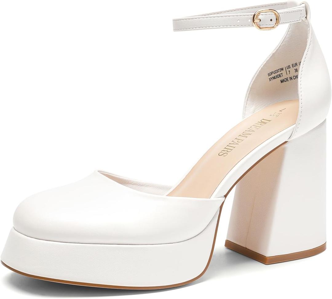 DREAM PAIRS Women's Chunky Platform High Heels Closed Toe Block Ankle Strap Dress Wedding Party Pumps Shoes (6)