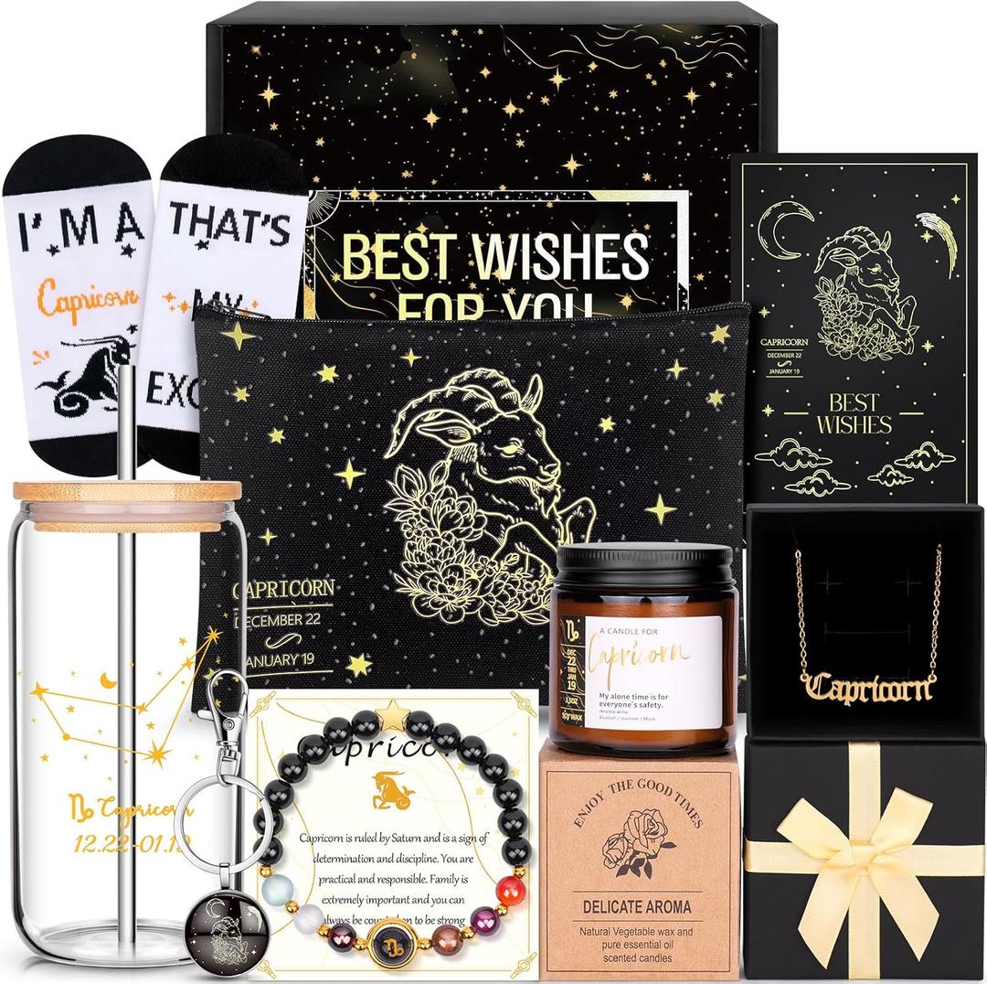 12PCS Capricorn Birthday Gifts for Women-Capricorn Zodiac Gifts for Women, Mom, Wife, Self Care Package,Get Well Soon, Mother's Day Baskets Birthday Astrological Baskets