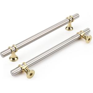 Rergy Cabinet Handles Drawer Pulls and Knobs, 10Pack Brushed Nickel and Gold 6-1/4inch Hole Center, Kitchen Hardware for Dresser Handle Zinc Alloy Furniture Pull